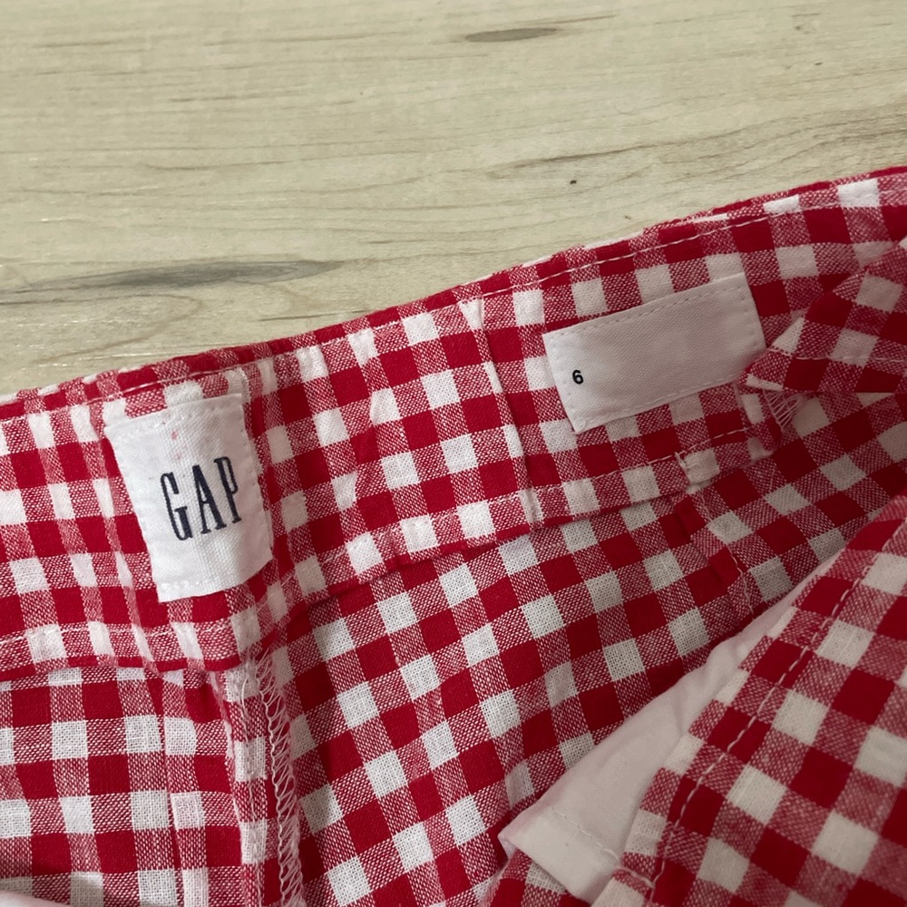 NWT Gap Linen straight crop red checkered size 6 pants high rise - Picture 7 of 8
